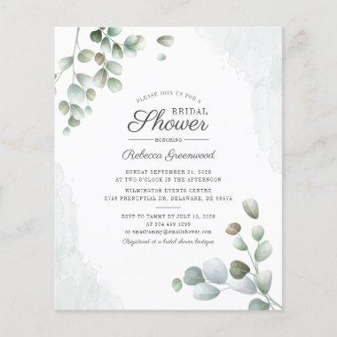 Budget Eucalyptus Script Bridal Shower Invitations