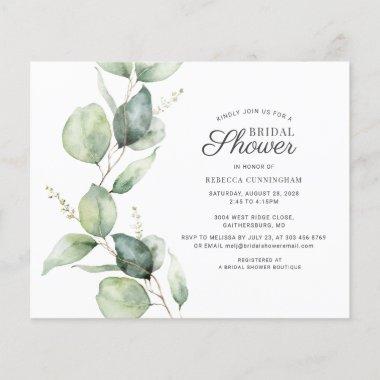 Budget Eucalyptus Script Bridal Shower Invitations