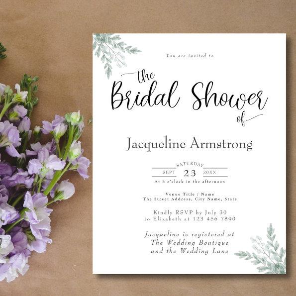 Budget Eucalyptus Watercolor Bridal Shower Flyer