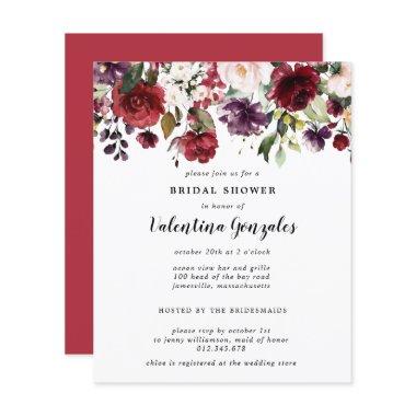 Budget Fall Burgundy Bridal Shower Invitations