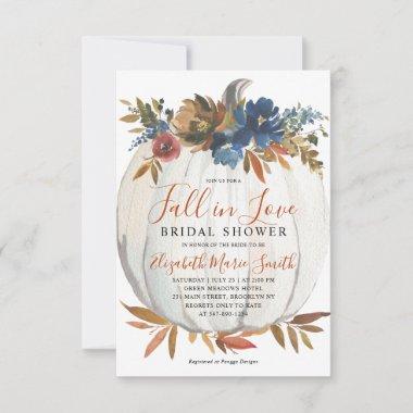 Budget Fall in Love Blue Pumpkin Bridal Shower Note Invitations