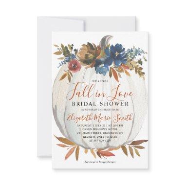 Budget Fall in Love Blue Pumpkin Bridal Shower Note Invitations