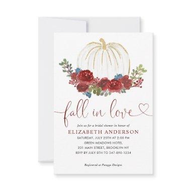 Budget Fall in Love Burgundy Pumpkin Bridal Shower Note Invitations