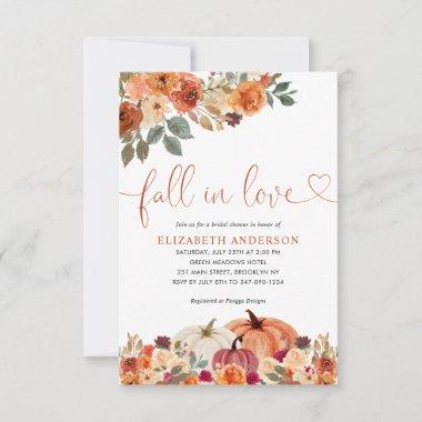 Budget Fall in Love Floral Pumpkin Bridal Shower Note Invitations