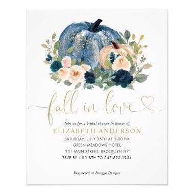 Budget Fall Love Blue Floral Pumpkin Bridal Shower Flyer