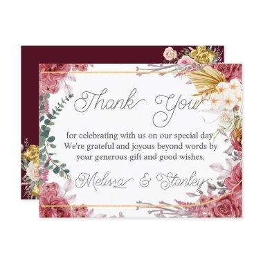 Budget Floral Burgundy Gold Eucalyptus Thank You Post
