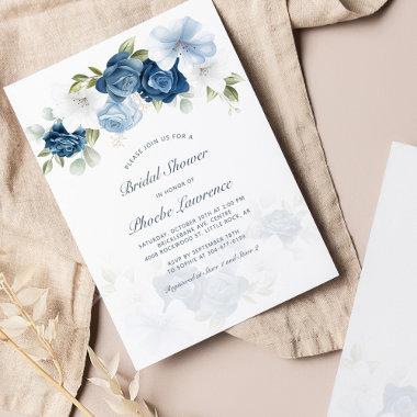 Budget Floral Dusty Blue Bridal Shower Invitations