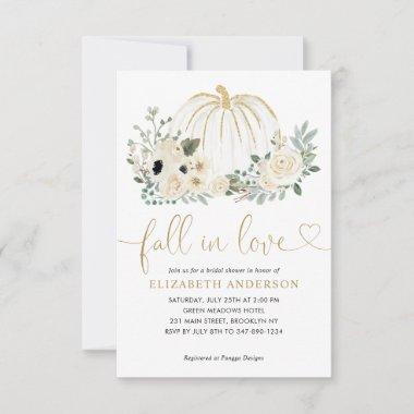 Budget Floral Fall in Love Pumpkin Bridal Shower Note Invitations