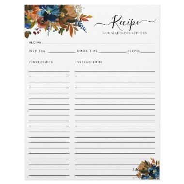 Budget Floral Navy Blue Terracotta Kitchen Recipe Flyer