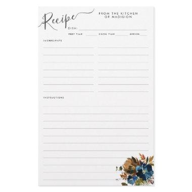 Budget Floral Navy Blue Terracotta Recipe Sheet