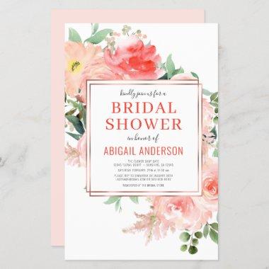 Budget Floral Peach Bridal Shower Invitations
