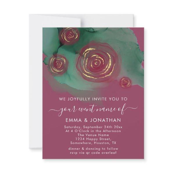 Budget Floral QR Code Rose Gold Berry Pink