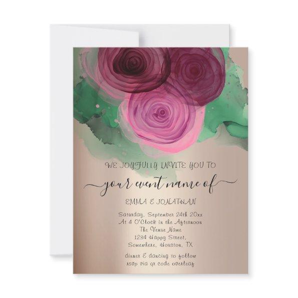 Budget Floral QR Code Rose Gold Marsala Pink