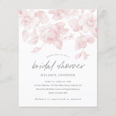 Budget Floral Script Pink Bridal Shower Invitations