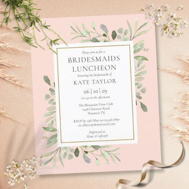 Budget Foliage Pink Bridesmaids Luncheon Invite