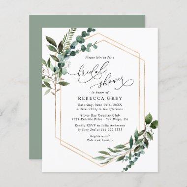 Budget Geometric Greenery Bridal Shower Invitations