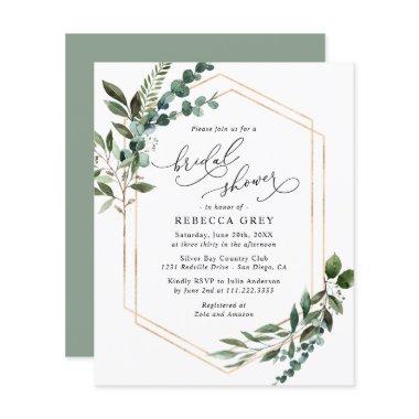 Budget Geometric Greenery Bridal Shower Invitations