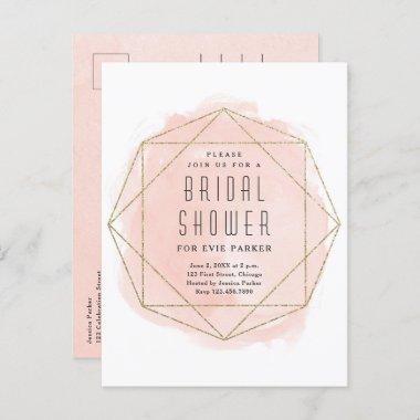 Budget Glitter Blush Pink Watercolor Bridal Shower Invitation PostInvitations