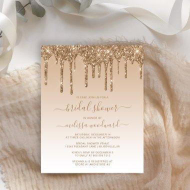 Budget Glitter Drips Gold Bridal Shower Invitations