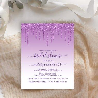 Budget Glitter Purple Bridal Shower Invitations