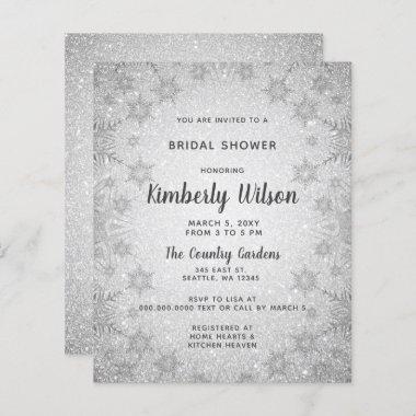 Budget Glitter Snowflakes Bridal Shower Invitations