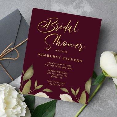 Budget gold burgundy bridal shower Invitations