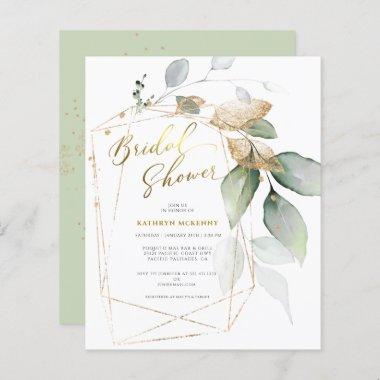 Budget Gold Eucalyptus Greenery Bridal Shower Invitations