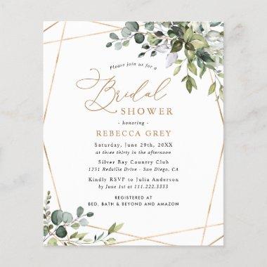 Budget Gold Greenery Bridal Shower Invitations
