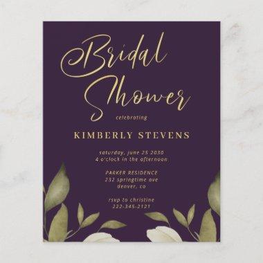 Budget gold purple bridal shower Invitations