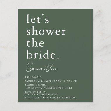 Budget Green Modern Bridal Shower Invitations