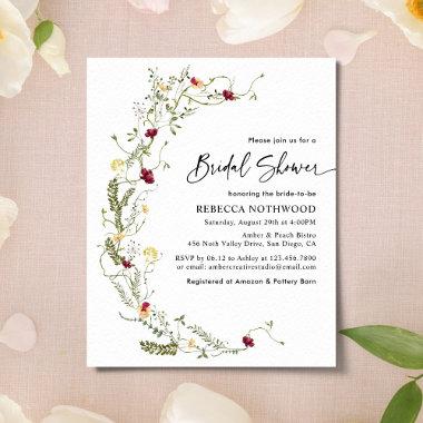 Budget Green Wildflower Bridal Shower Invitations