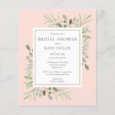 Budget Greenery Blush Pink Bridal Shower Invite