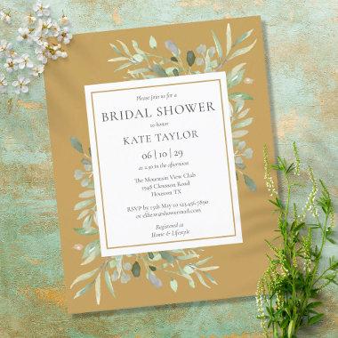 Budget Greenery Chic Gold Bridal Shower Invite