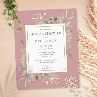 Budget Greenery Dusty Rose Bridal Shower Invite