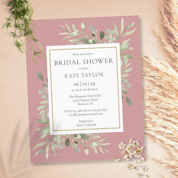 Budget Greenery Dusty Rose Bridal Shower Invite