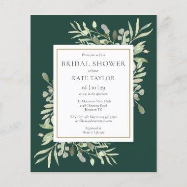 Budget Greenery Emerald Bridal Shower Invite