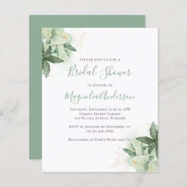 Budget Greenery Gold Bridal Shower Invitations