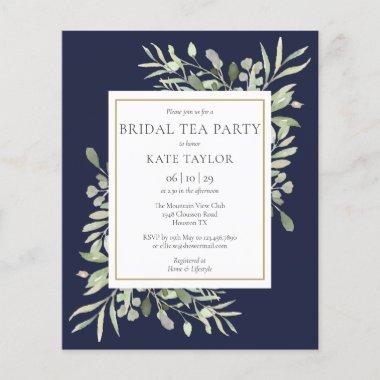 Budget Greenery Navy Blue Bridal Tea Party Invite