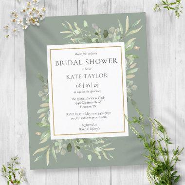 Budget Greenery Sage Green Bridal Shower Invite