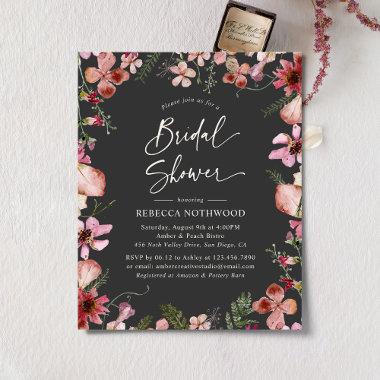 Budget Grey Pink Florals Bridal Shower Invitations
