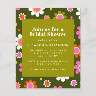 Budget Groovy Flowers Olive Bridal Shower Invite