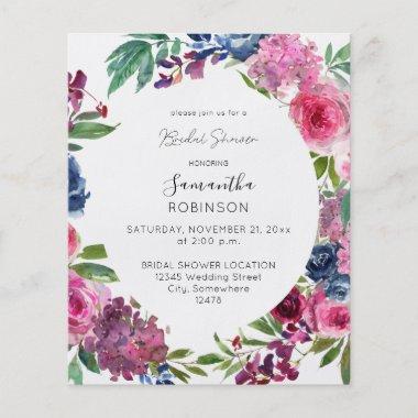 Budget Hot Pink & Navy Blue Floral Bridal Shower Flyer