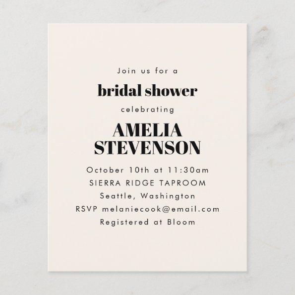 Budget Ivory Minimalist Bridal Shower Invitations