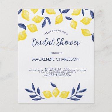 Budget Lemon Watercolor Bridal Shower Invitations Flyer