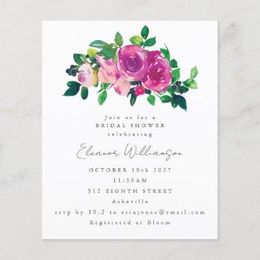 Budget Magenta Flowers Bridal Shower Invitations