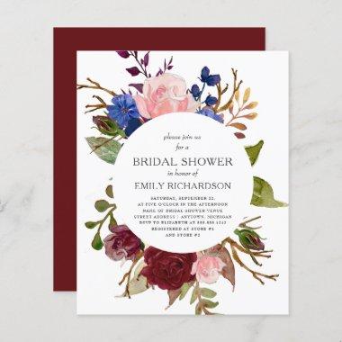 Budget Marsala Floral Bridal Shower Invitations