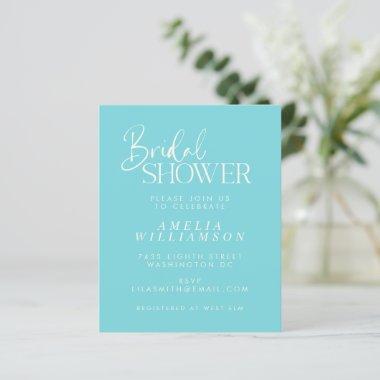 Budget Minimal Aqua Script Bridal Shower Invite