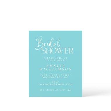 Budget Minimal Aqua Script Bridal Shower Invite