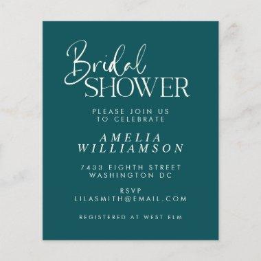 Budget Minimal Emerald Script Bridal Shower Invite