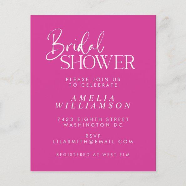 Budget Minimal Fuchsia Script Bridal Shower Invite